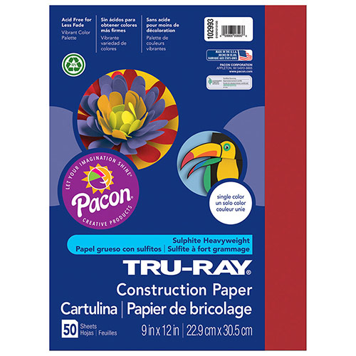 Tru-Ray® Red Sulphite Paper, 9 x 12 - 50 Sheets Red Color